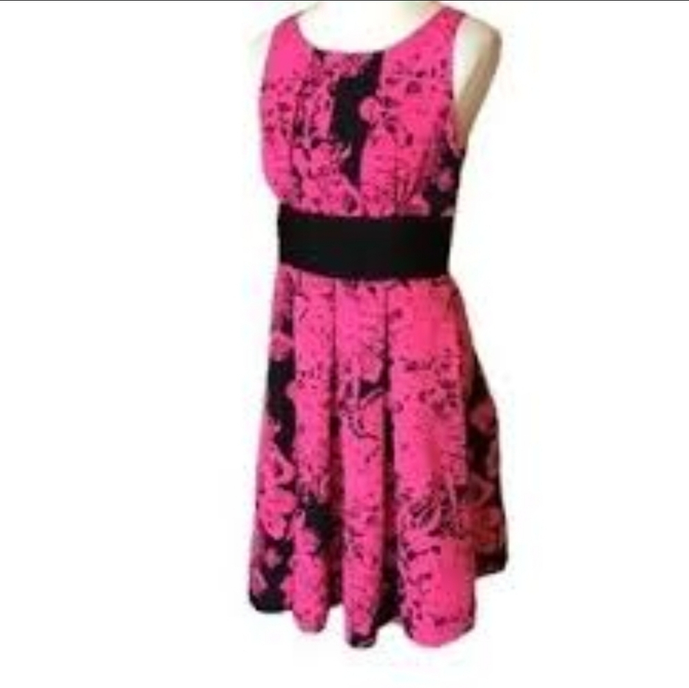 Plenty by Tracy Reese Pink and Black Floral Midi Dress